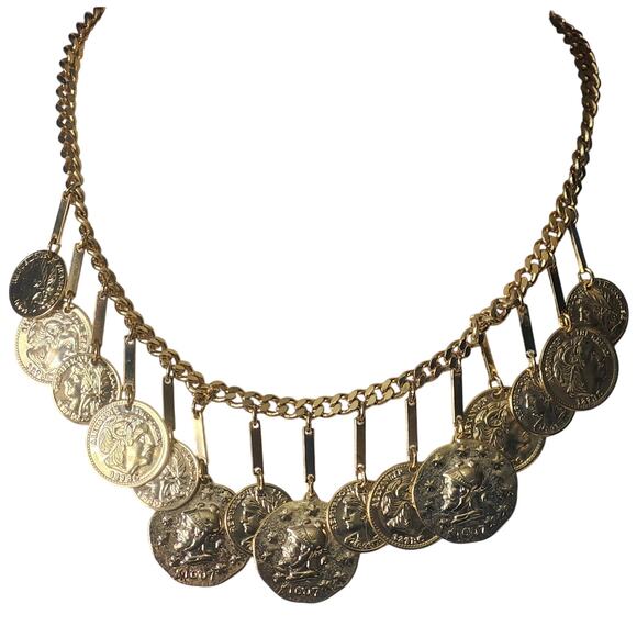 Rare Vtg Alexander the Great Francaise Republique Gold Tone Coin Necklace - Picture 1 of 6